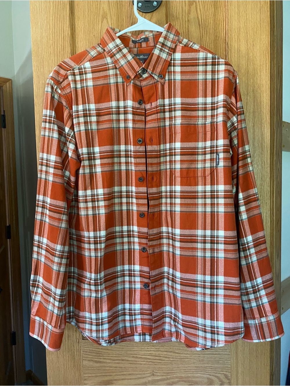 Eddie Bauer Orange and White Plaid Button Down